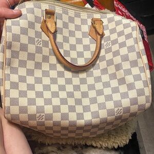 Louis Vuitton Checkered Satchel with Brown Handles